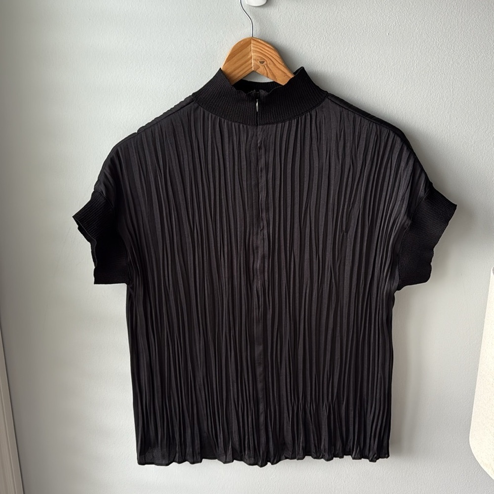 Vince Rib Mock Neck Crushed Satin Popover - Picture 9 of 11